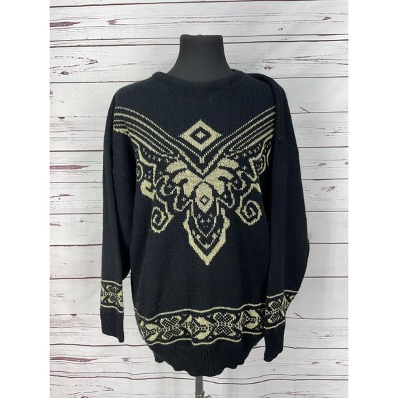 Vintage Adele 80's Cosey Black Acrylic and Gold Lurex‎ Brocade Design Sweater - Picture 10 of 10